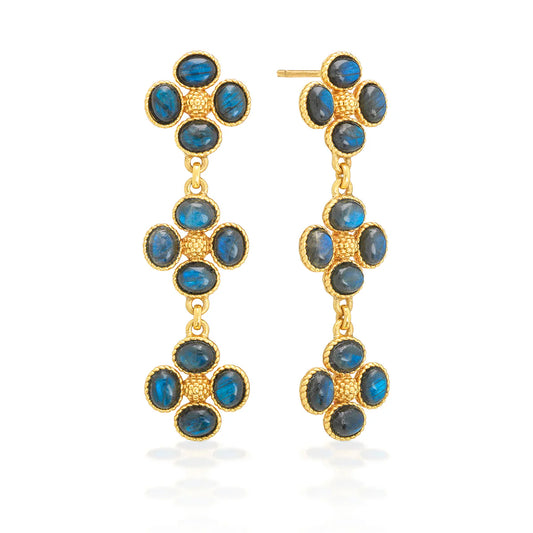 Berry Clover Linear Earrings - Blue Labradorite