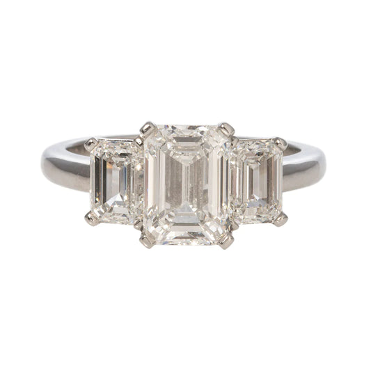 Emerald Cut Diamond Three Stone Platinum Engagement Ring