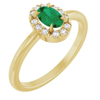 14K Yellow Natural Emerald & Diamond Ring