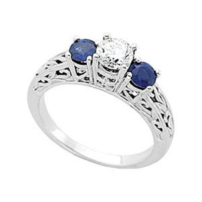14Kt White Gold Blue Sapphire and Diamond Engagement Ring