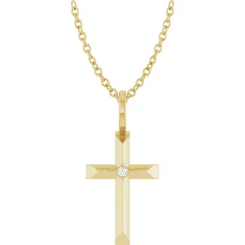 14K Yellow Diamond Cross Pendant Necklace