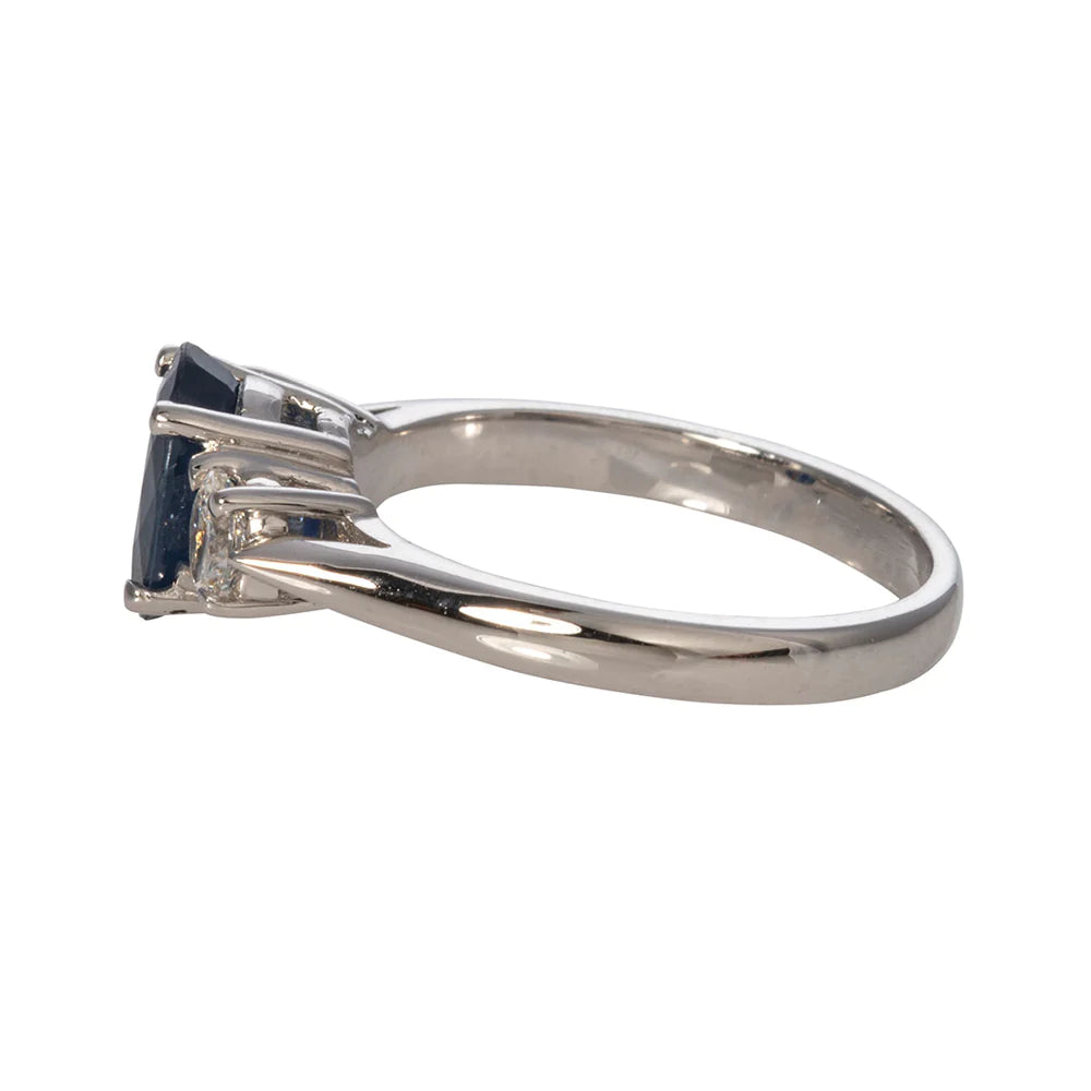 Oval Sapphire & Diamond Three Stone White Gold Ring