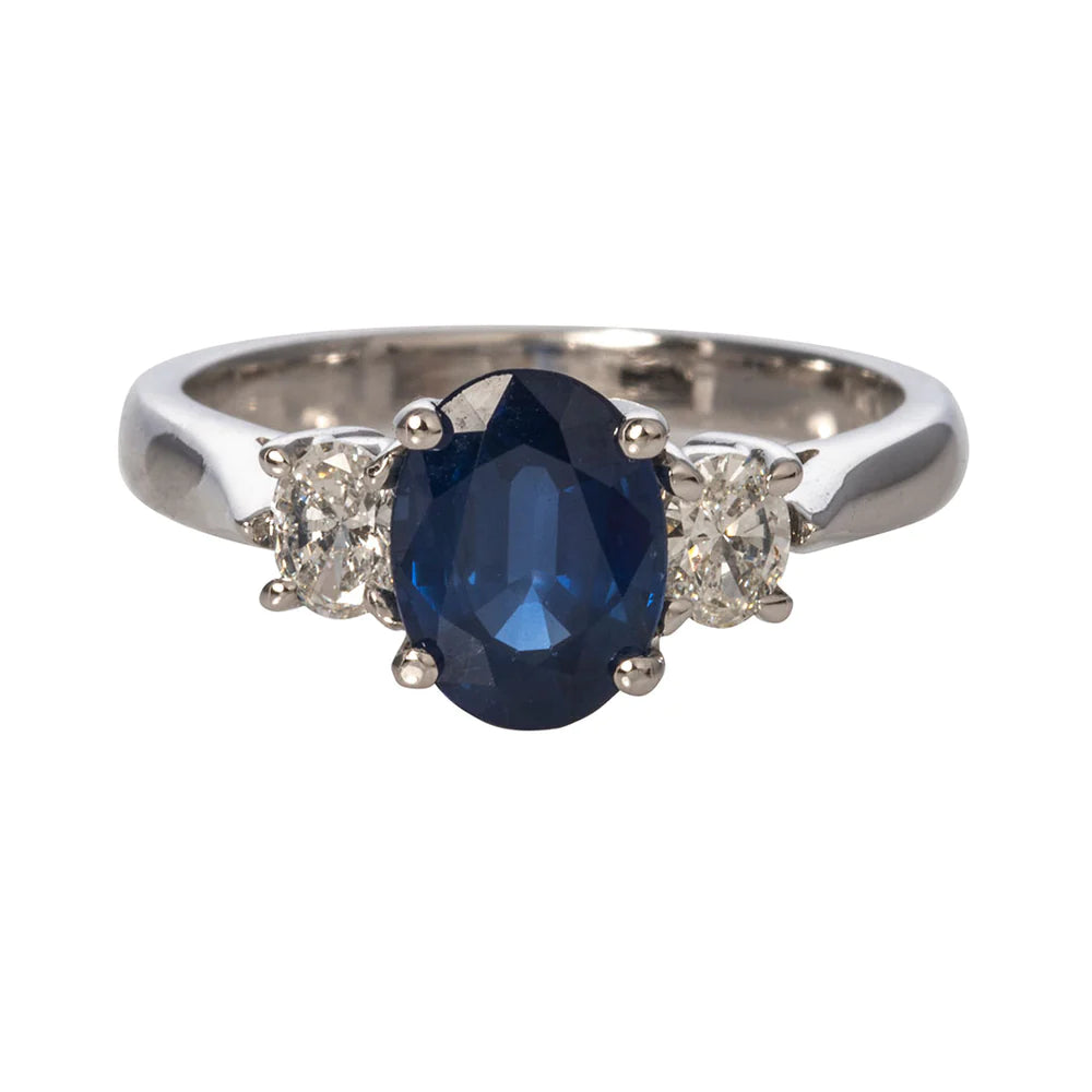 Oval Sapphire & Diamond Three Stone White Gold Ring