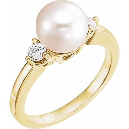 14K Yellow Gold Pearl & Natural Diamond Ring
