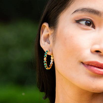 Berry Gem Medium Hoop Earrings - Malachite
