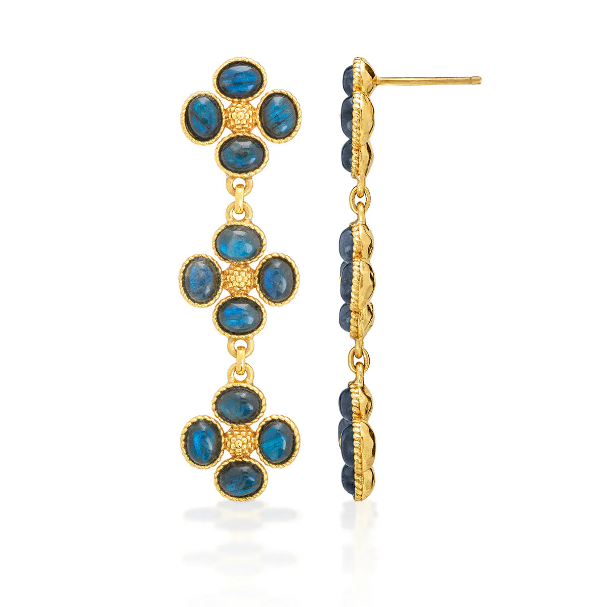 Berry Clover Linear Earrings - Blue Labradorite
