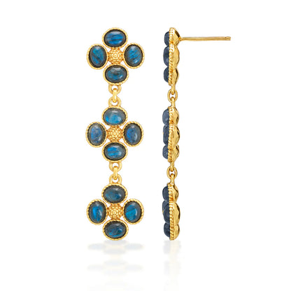 Berry Clover Linear Earrings - Blue Labradorite