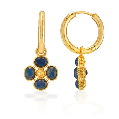 Berry Clover Hoop Earrings with Double Sided Charm - Blue Labradorite