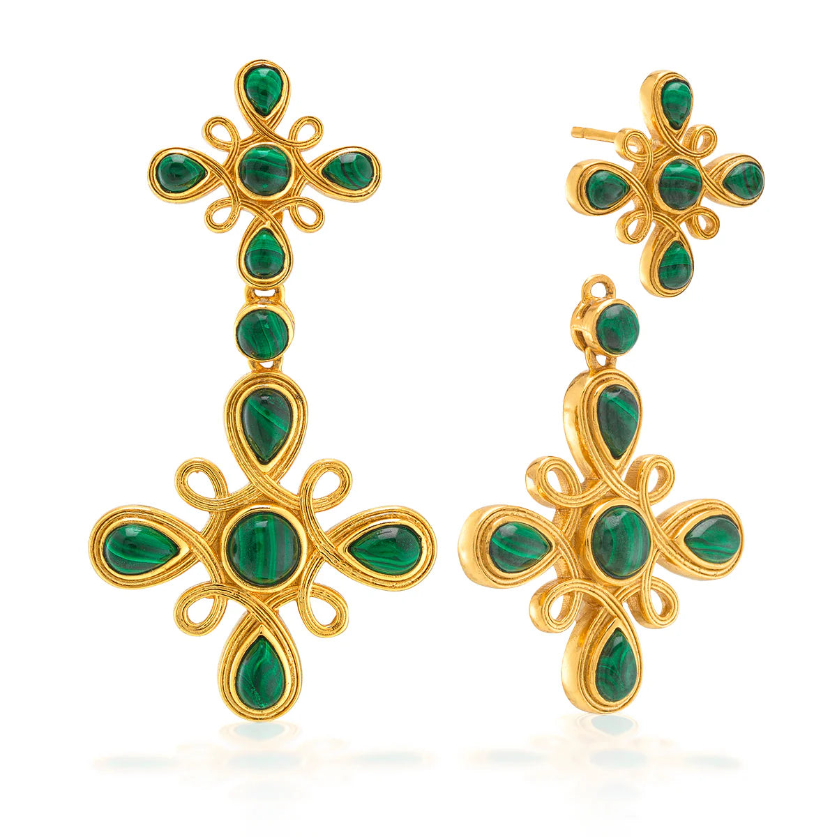 Monique Gem Convertible Double Drop Earrings - Malachite