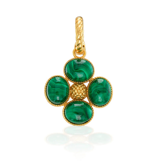 Berry Clover Double Sided Pendant - Malachite