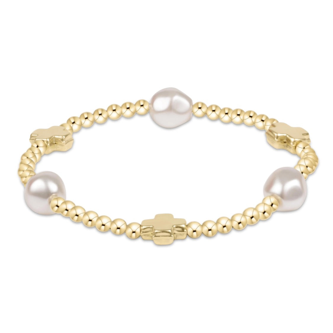 signature cross admire pearl pattern 3mm bead bracelet - gold