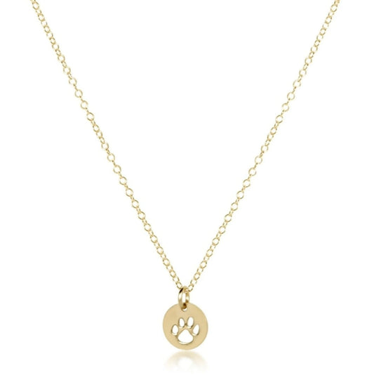 16" necklace gold - paw print small gold disc