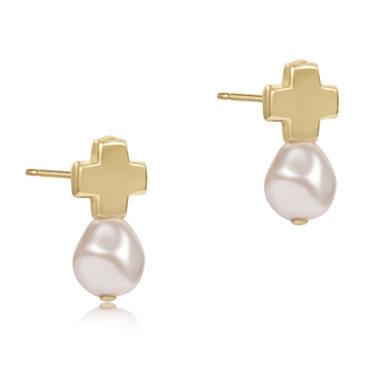 signature cross gold stud - pearl