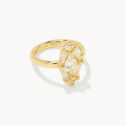 Lindy Rae Elyse Gold Cocktail Ring in White