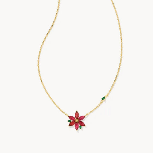 Poinsettia Gold Short Pendant Necklace