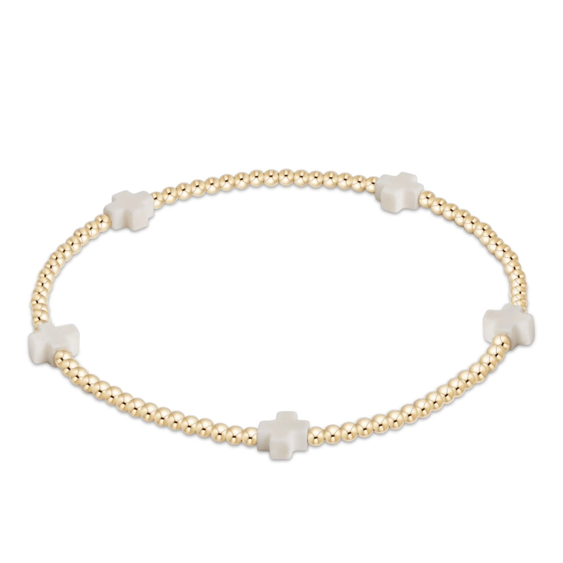 signature cross small gold pattern 2mm bead bracelet