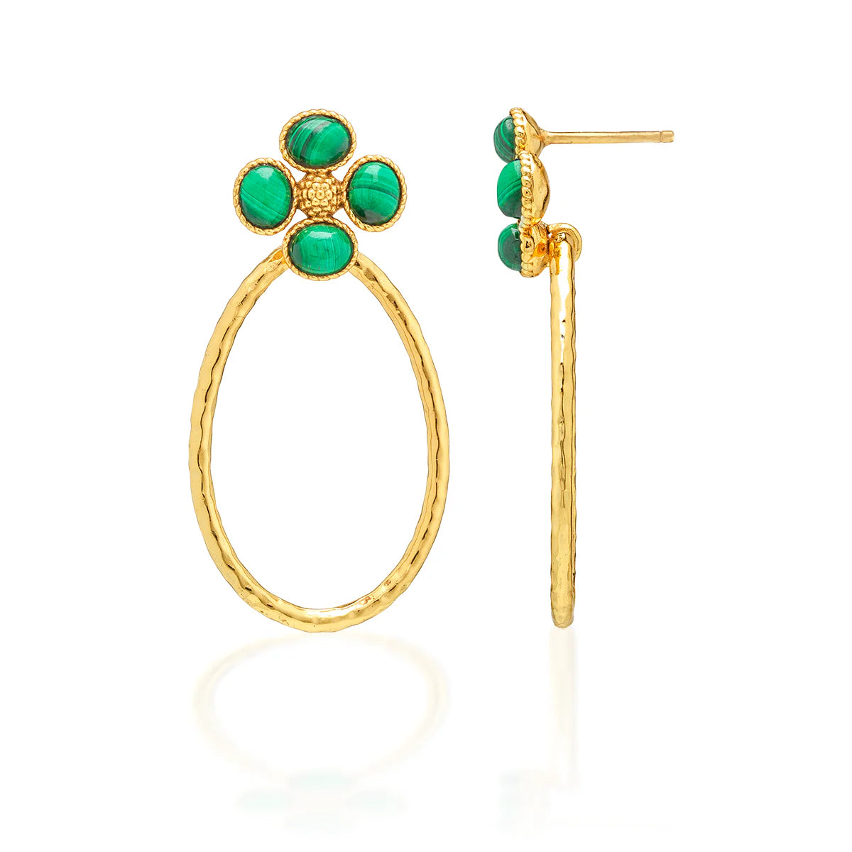 Berry Clover Teardrop Earrings - Malachite