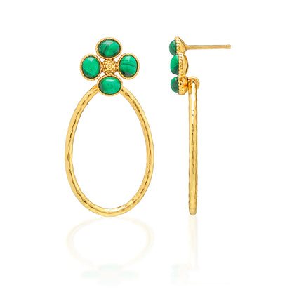 Berry Clover Teardrop Earrings - Malachite