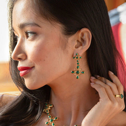 Monique Gem Convertible Double Drop Earrings - Malachite