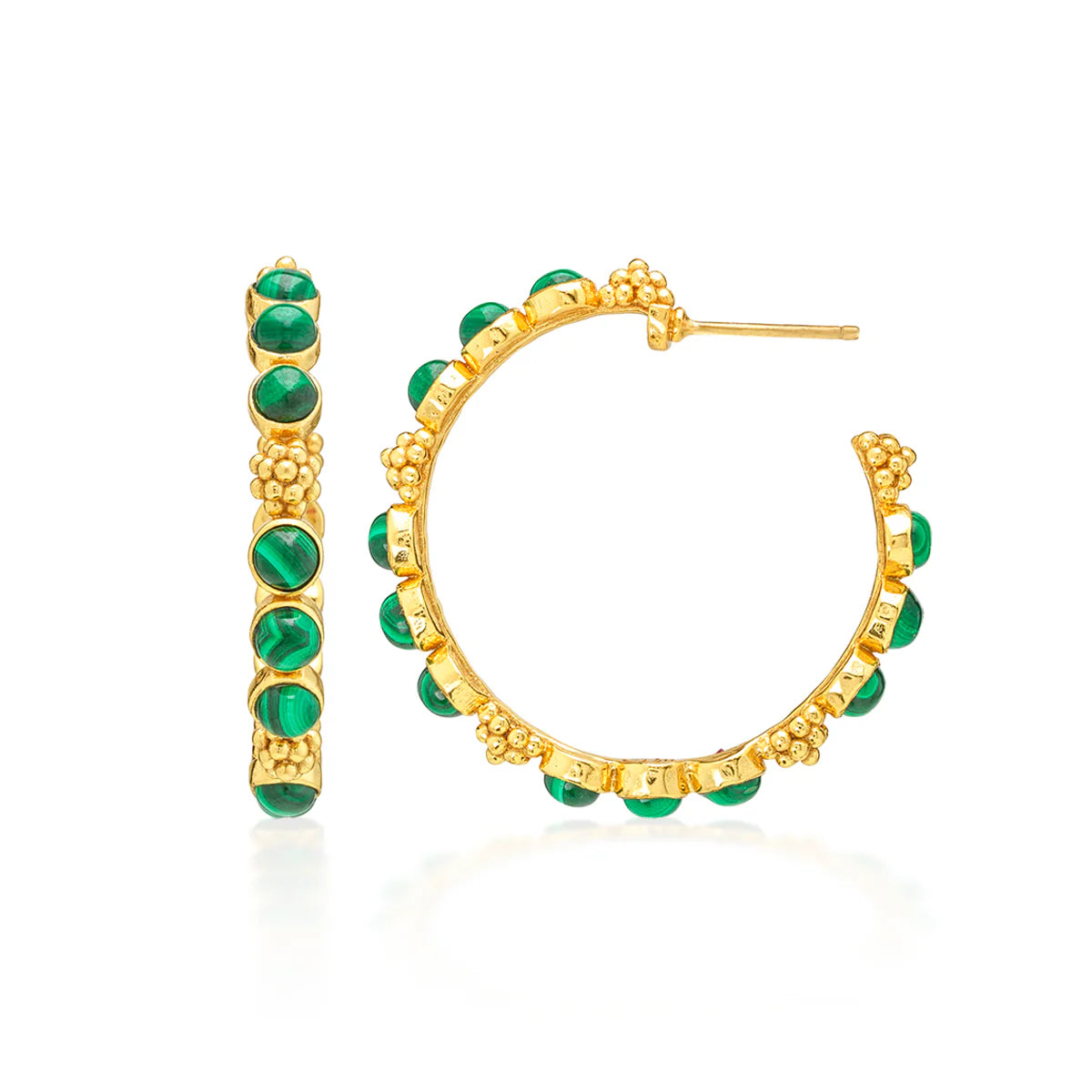 Berry Gem Medium Hoop Earrings - Malachite