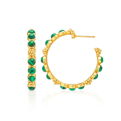 Berry Gem Medium Hoop Earrings - Malachite