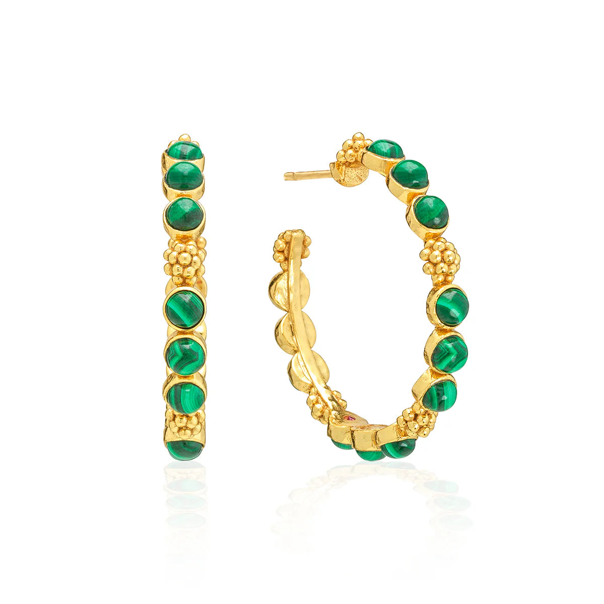 Berry Gem Medium Hoop Earrings - Malachite